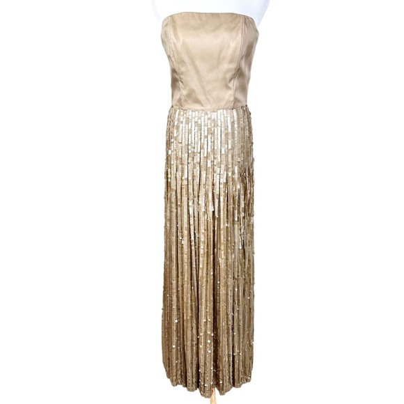 Liancarlo Vintage Beaded Sequin Silk Formal Evening Gown SZ 8 Champagne Gold - Picture 7 of 17